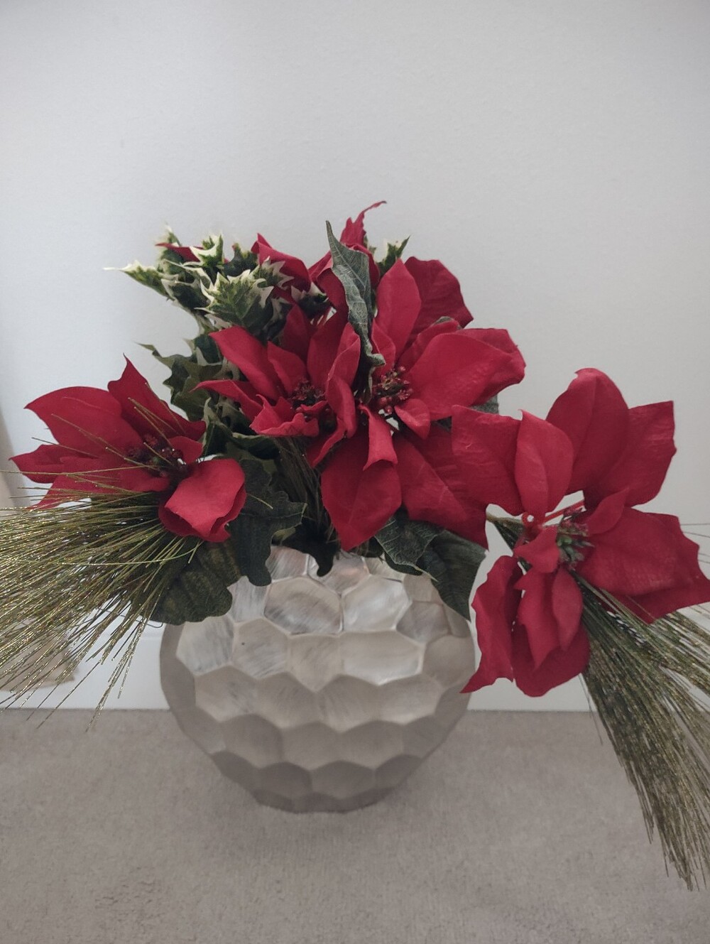 Poinsettia Holly Leaves And Sparkle Holiday Decoration